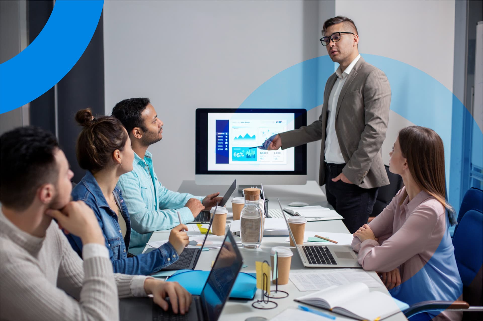 Diverse business team collaborating